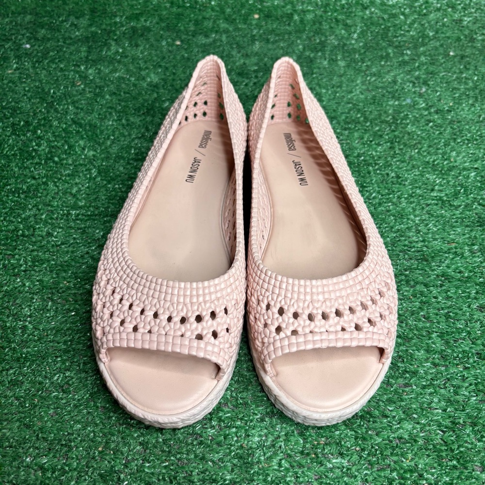 Melissa Blush Pink Crochet Peep-Toe Platform Sandals - Picture 2 of 13